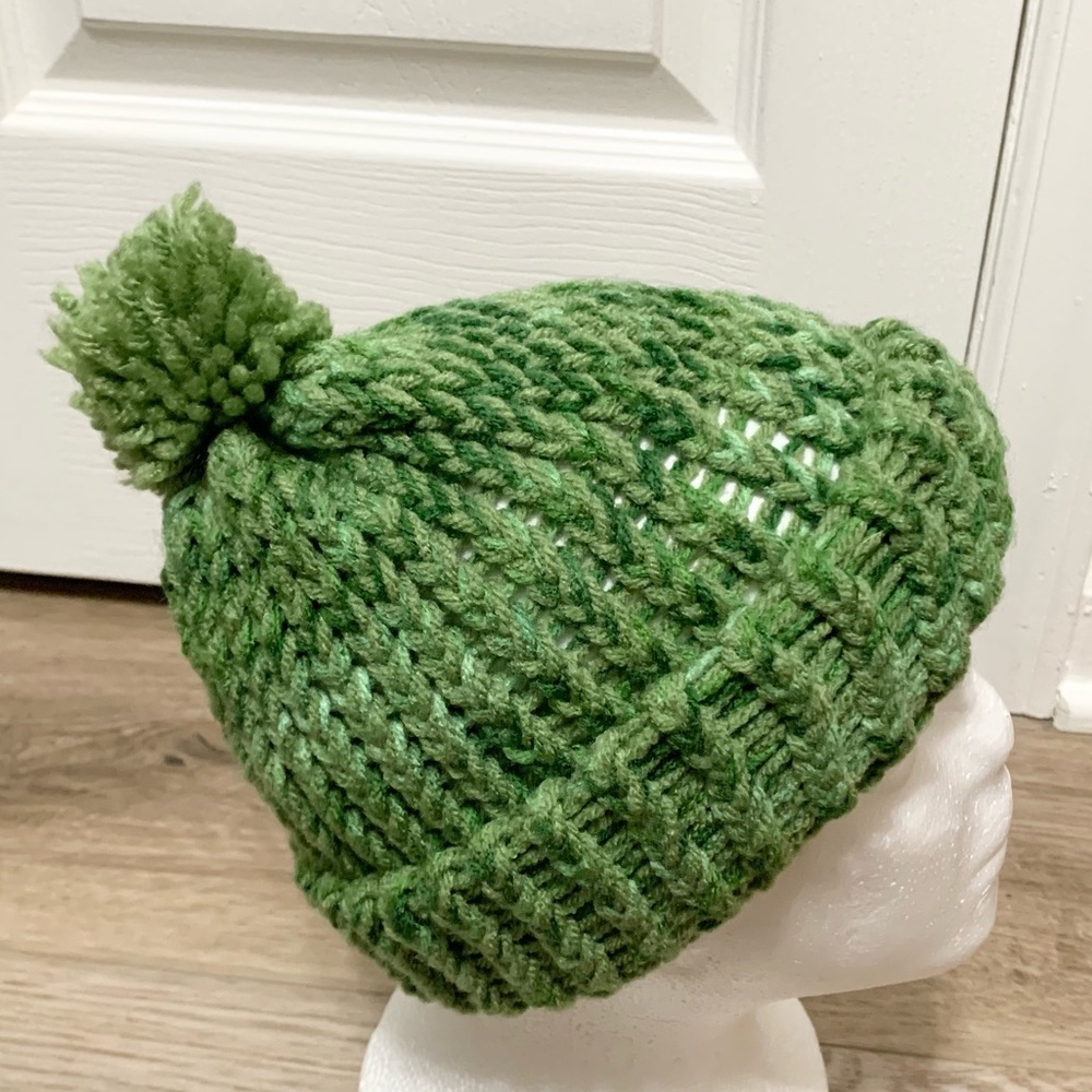 Hand Knit Pom Beanie Toboggan Hat Homemade Adult OSFM